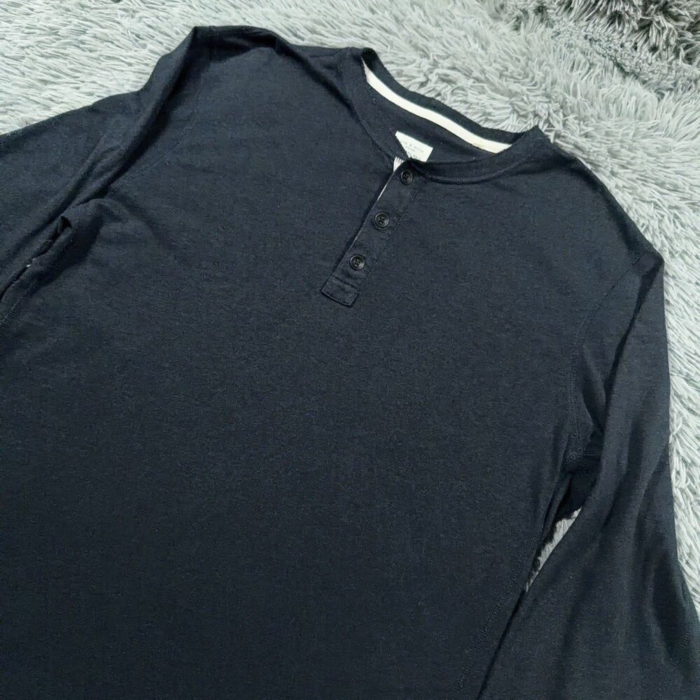 Rag & Bone Shirt Extra Large Blue Henley Slub Long Sleeve Pullover Solid Mens